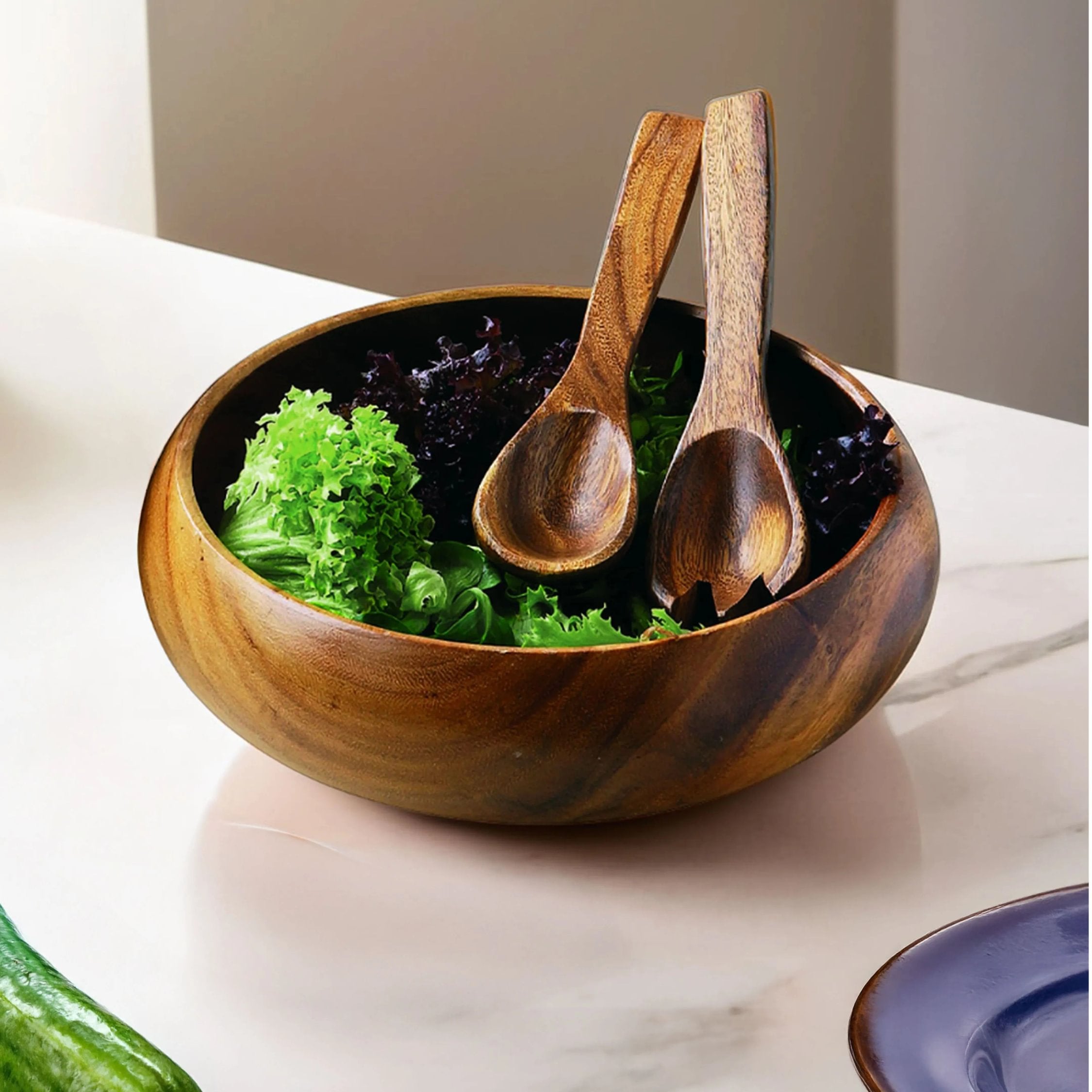 Arden Large Acacia Wood Round Salad Bowl