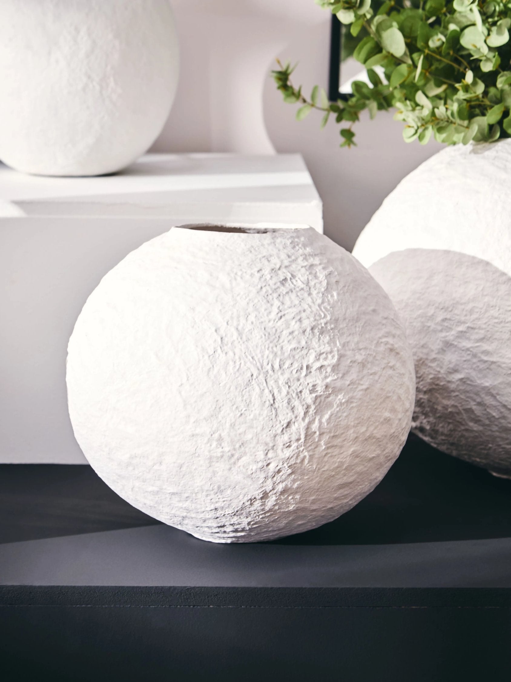 Papyrus Small White Cotton Mache Round Vase