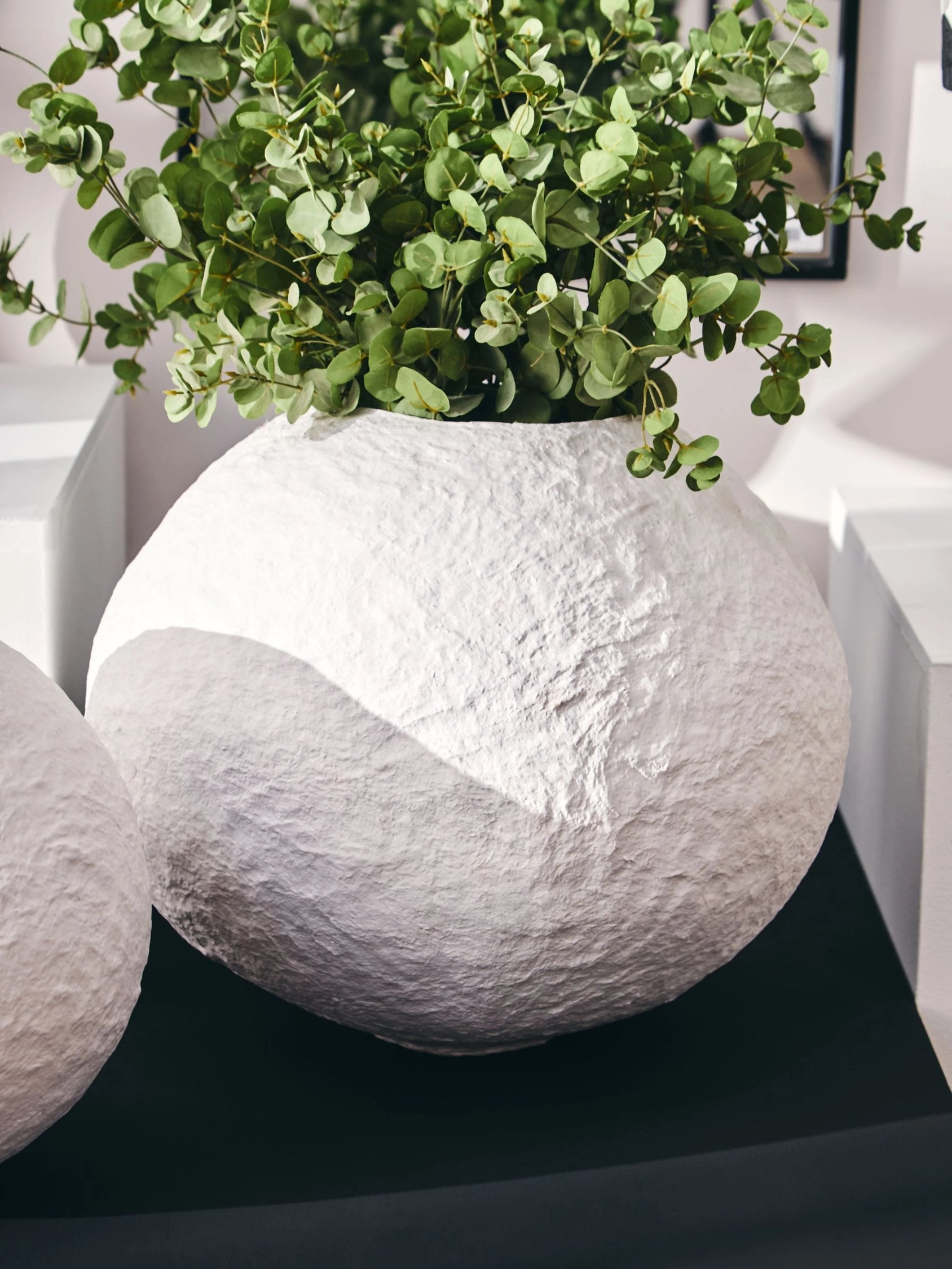 Papyrus Large White Cotton Mache Round Vase