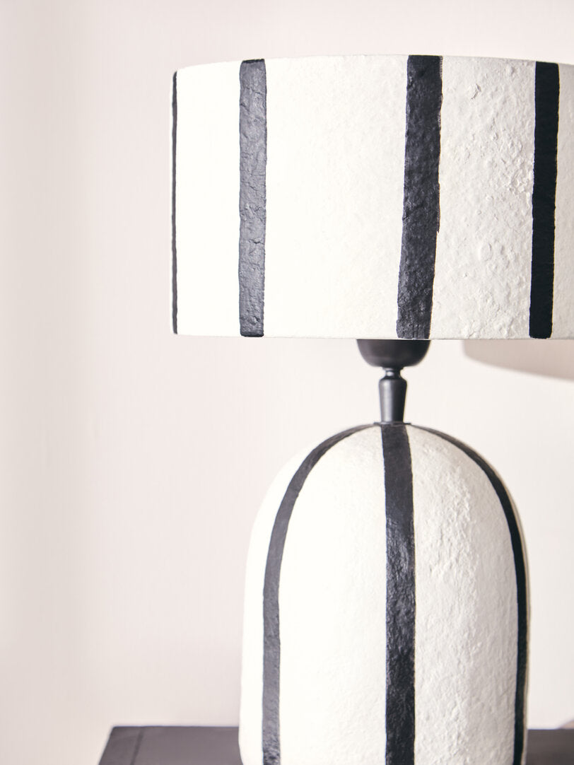 Carta Black & White Stripe Papier Mache Table Lamp