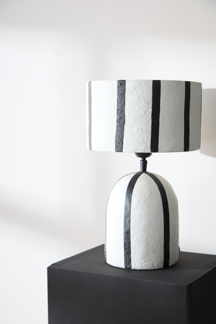 Carta Black & White Stripe Papier Mache Table Lamp