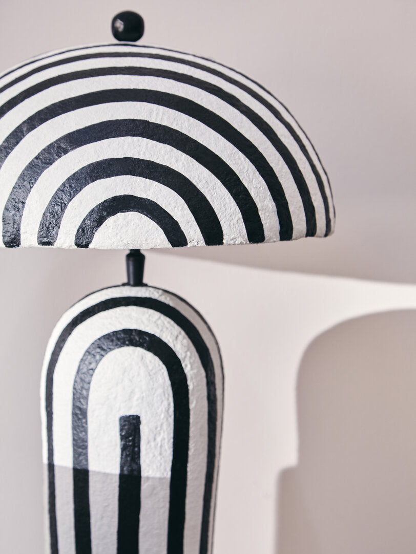Carta Black & White Stripe Papier Mache Table Lamp with Dome Shade