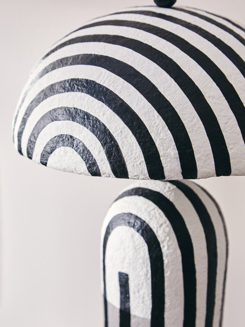 Carta Black & White Stripe Papier Mache Table Lamp with Dome Shade