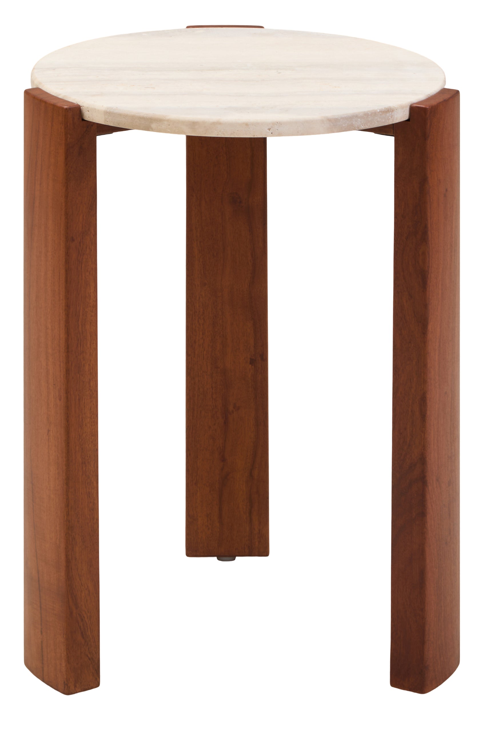 Solanto Brown Acacia Wood & Travertine Round Side Table