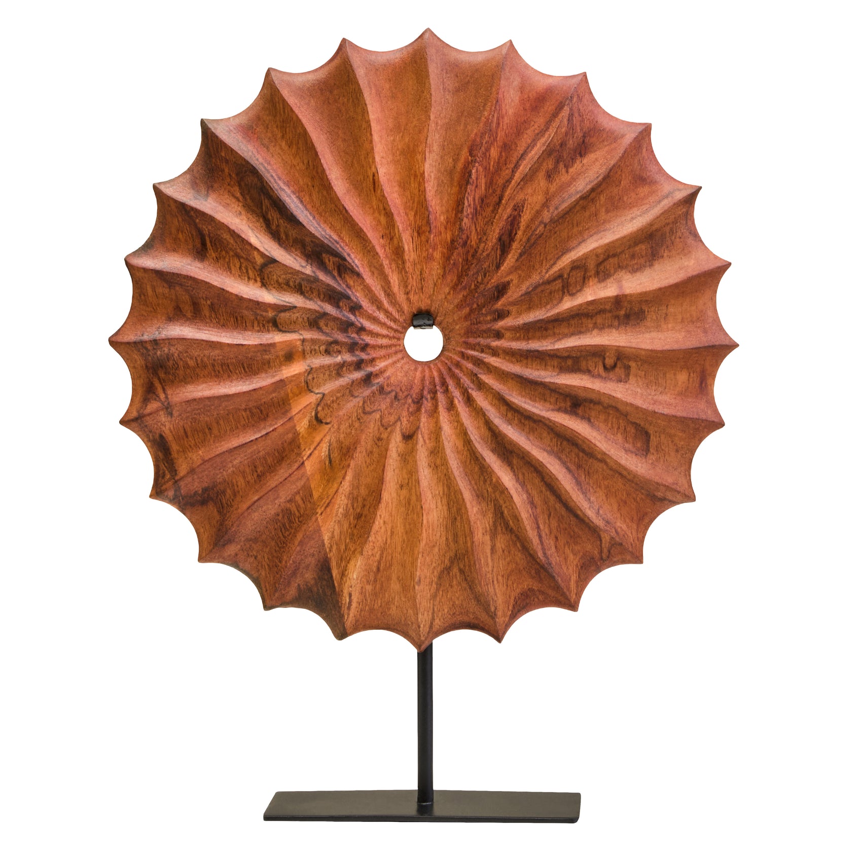 Lindos Brown Wood Round Sculpture With Black Base