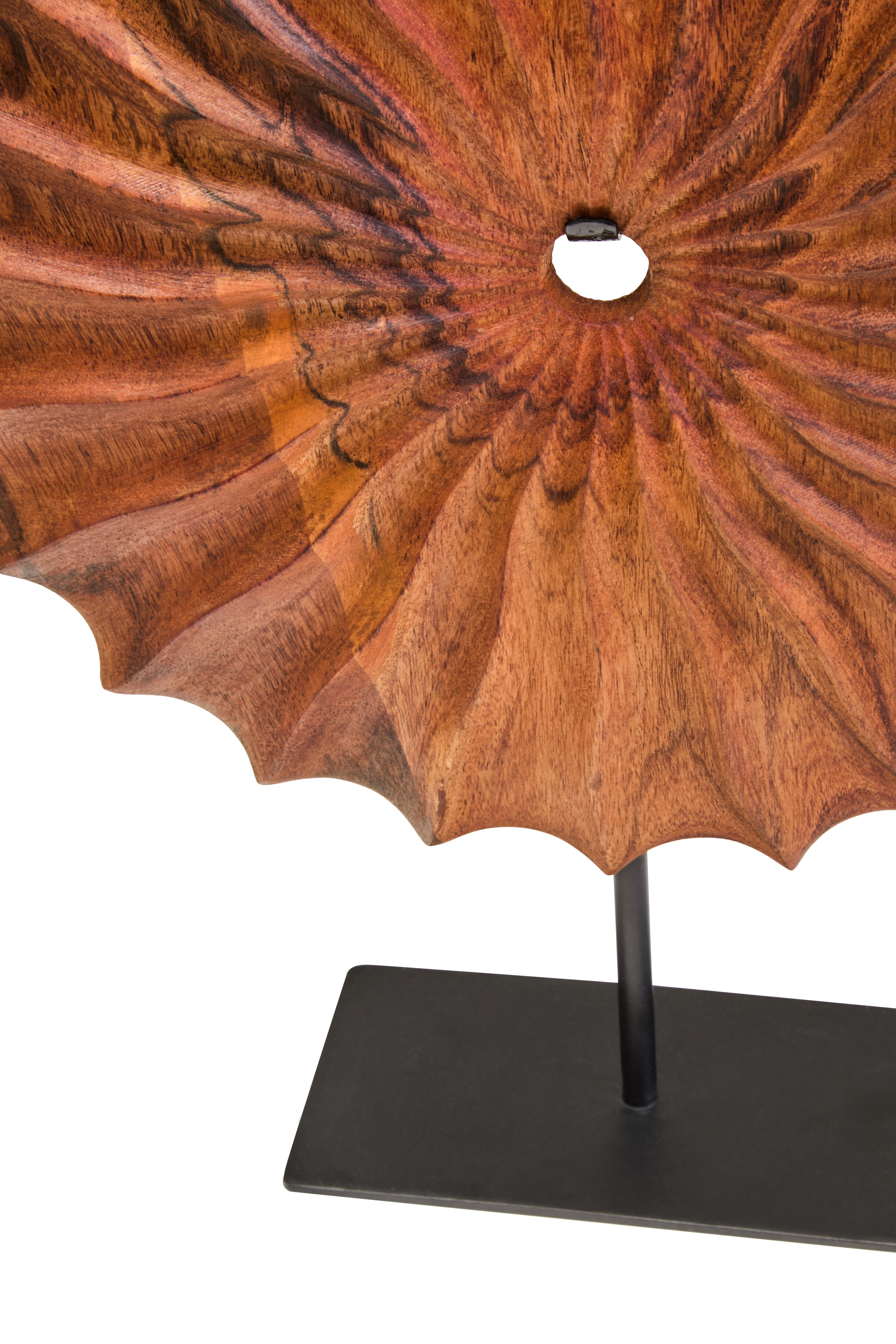 Lindos Brown Wood Round Sculpture With Black Base