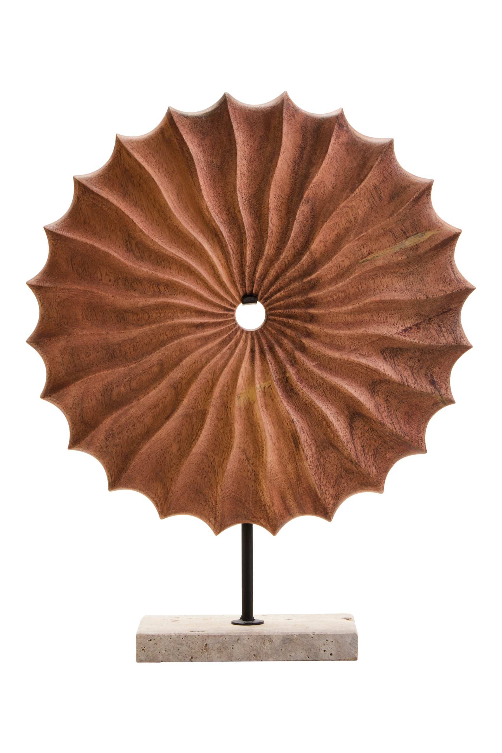 Lindos Natural Wood Round Sculpture with Travertine Base