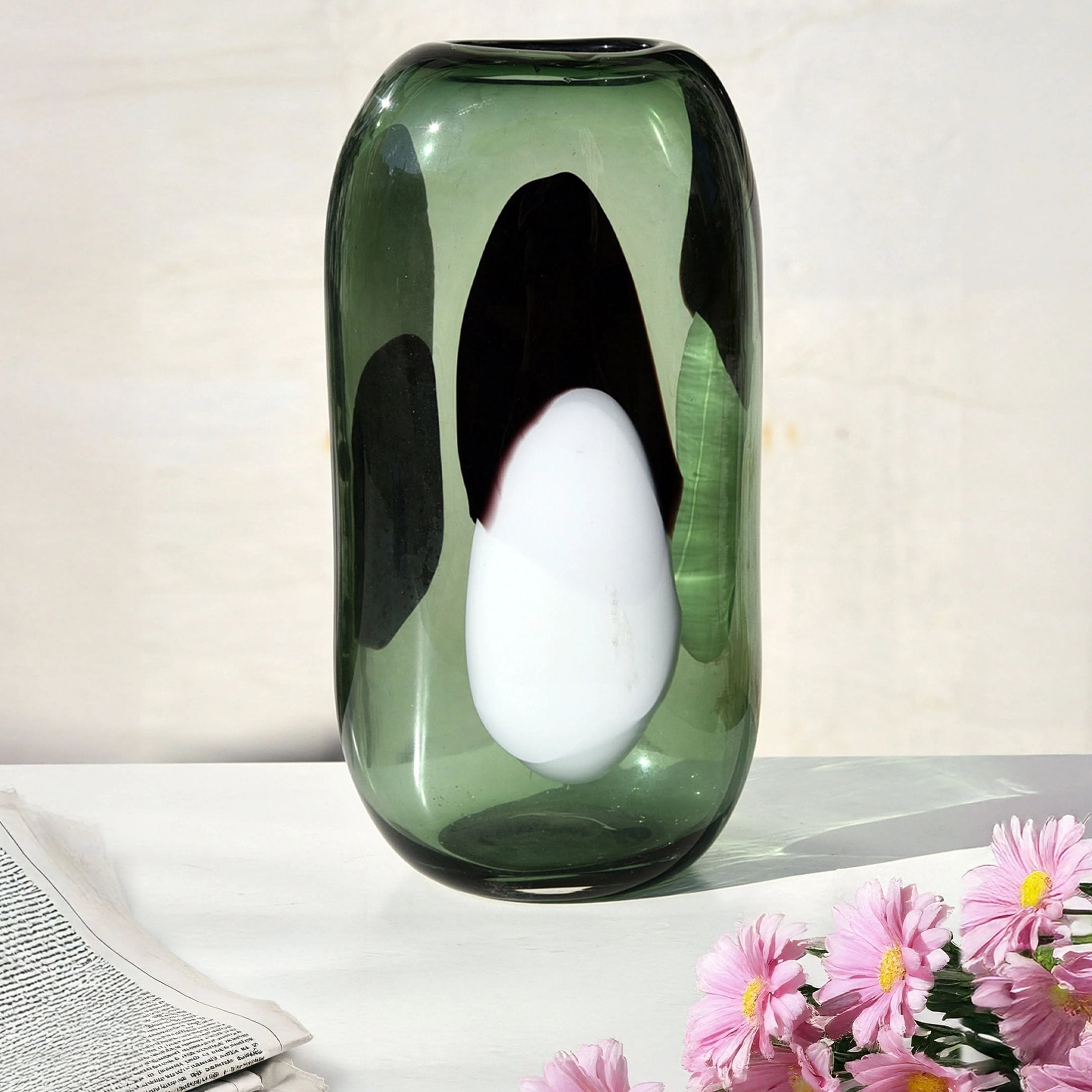 Aurelia Small Green Abstract Pattern Glass Vase