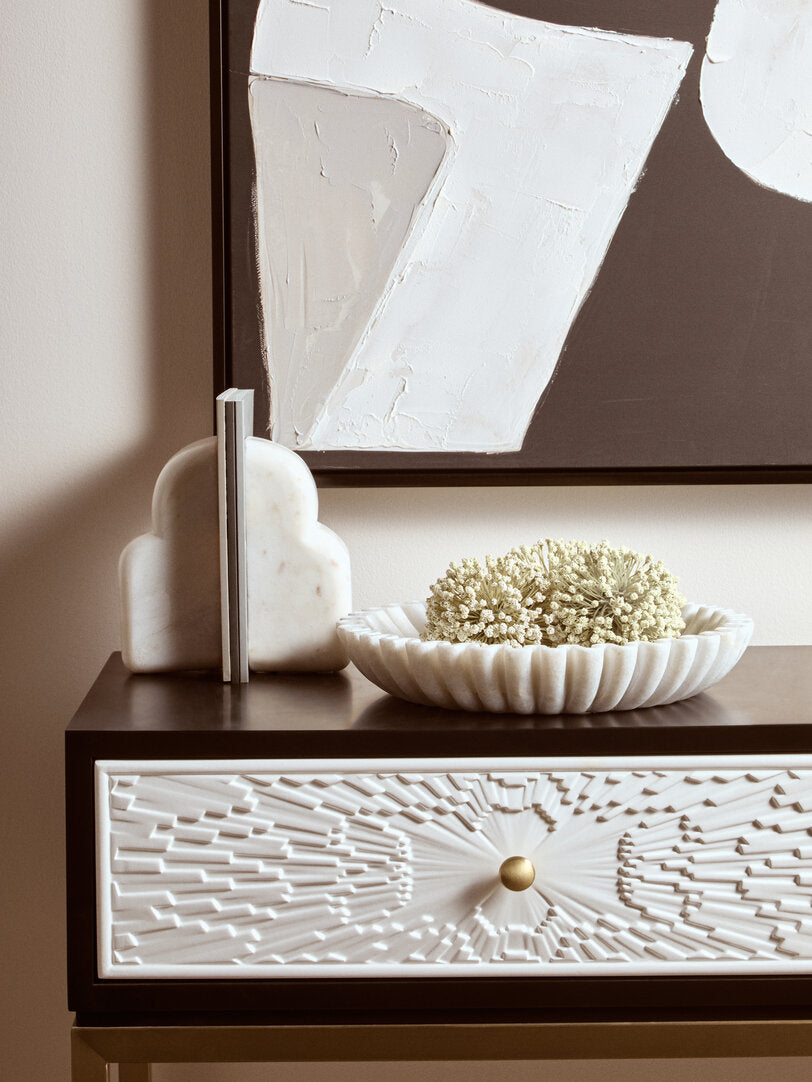 Athena Large White Fluted Marble Bowl