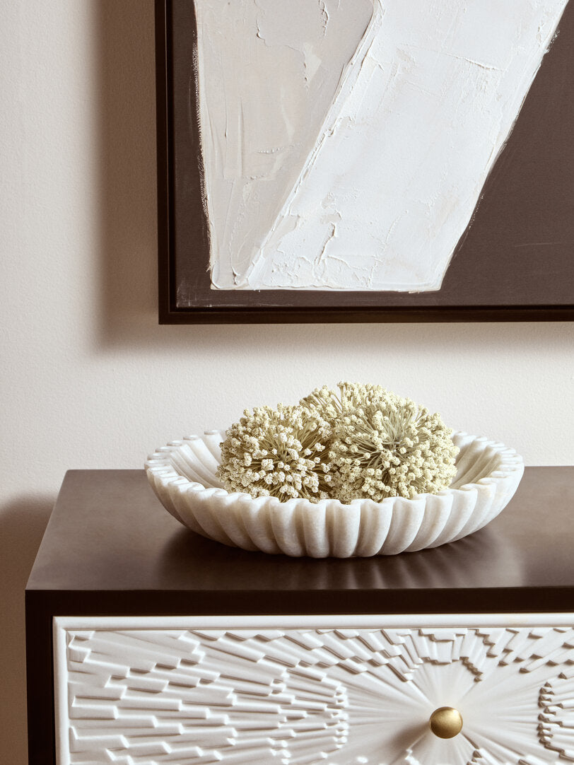 Athena Large White Fluted Marble Bowl