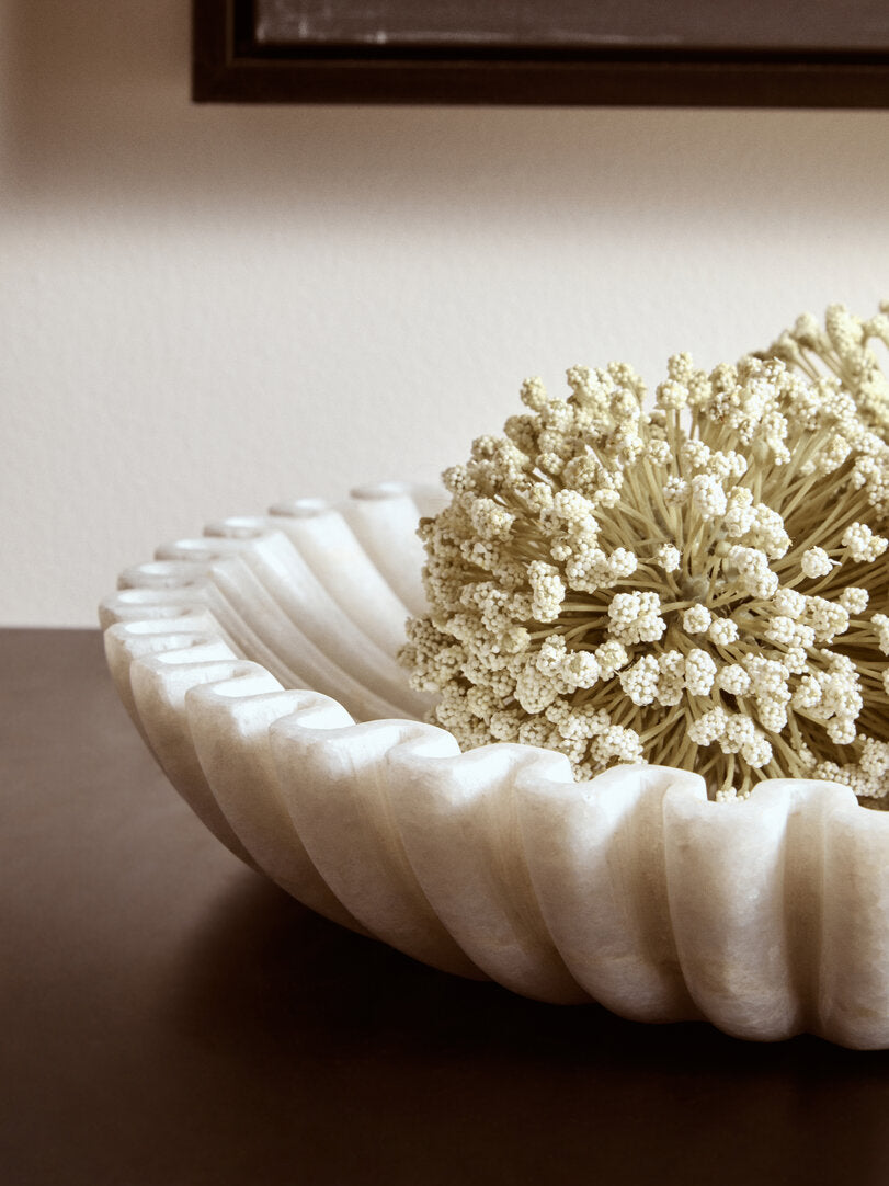Athena Large White Fluted Marble Bowl