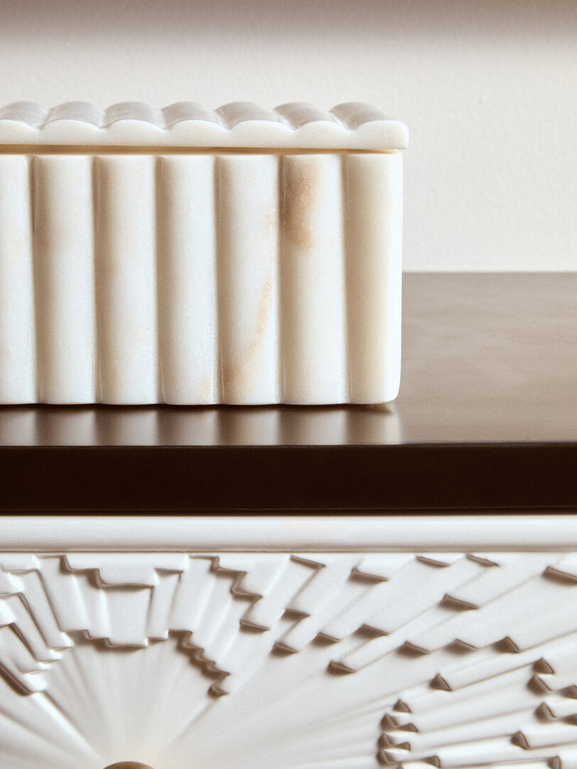 Athena Rectangular White Fluted Marble Box