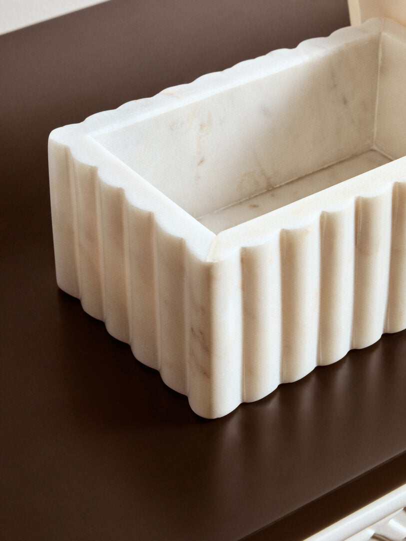 Athena Rectangular White Fluted Marble Box