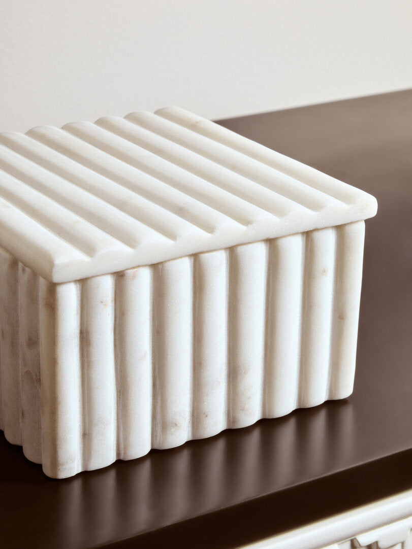Athena Square White Fluted Marble Box