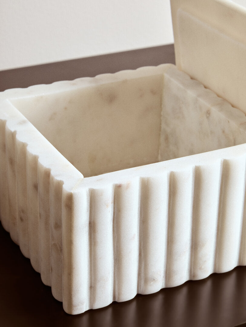 Athena Square White Fluted Marble Box