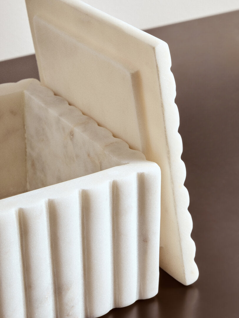Athena Square White Fluted Marble Box