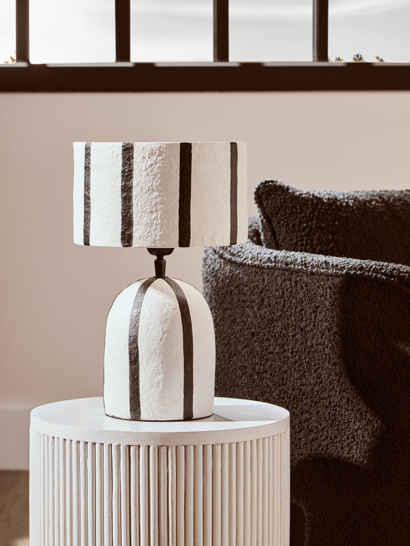 Carta Black & White Stripe Papier Mache Table Lamp