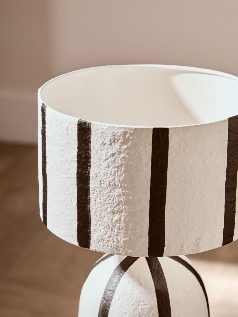 Carta Black & White Stripe Papier Mache Table Lamp