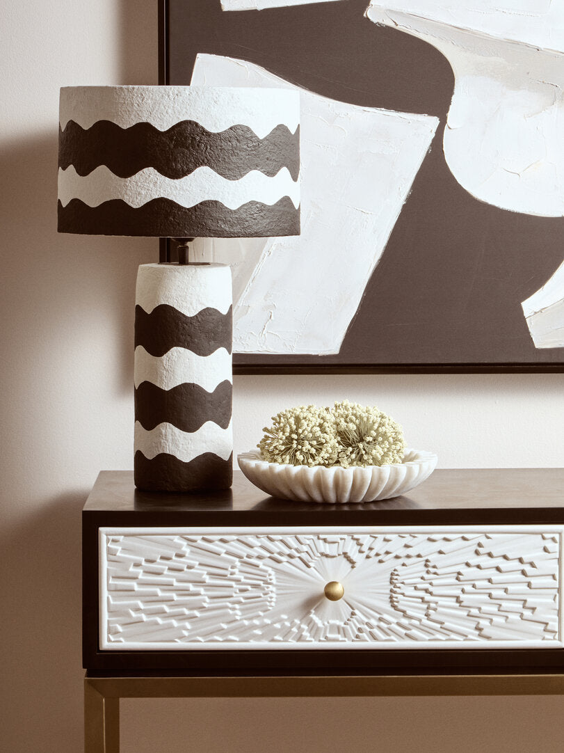 Carta Black & White Curved Stripe Papier Mache Table Lamp