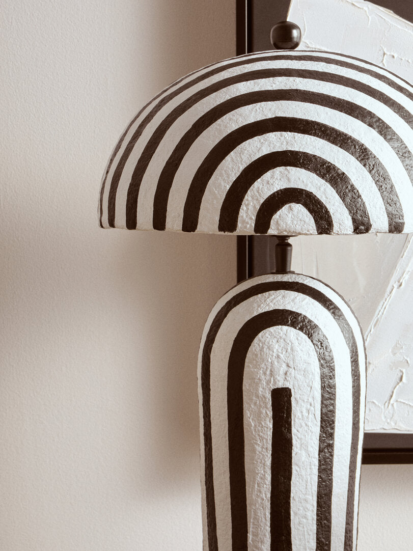 Carta Black & White Stripe Papier Mache Table Lamp with Dome Shade