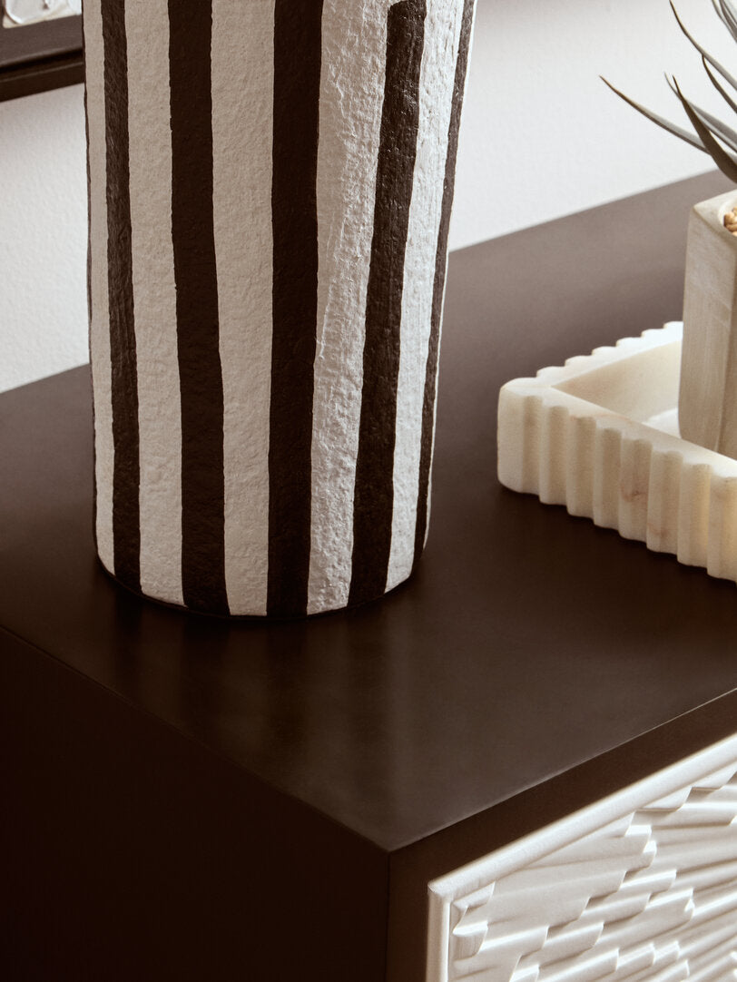 Carta Black & White Stripe Papier Mache Table Lamp with Dome Shade