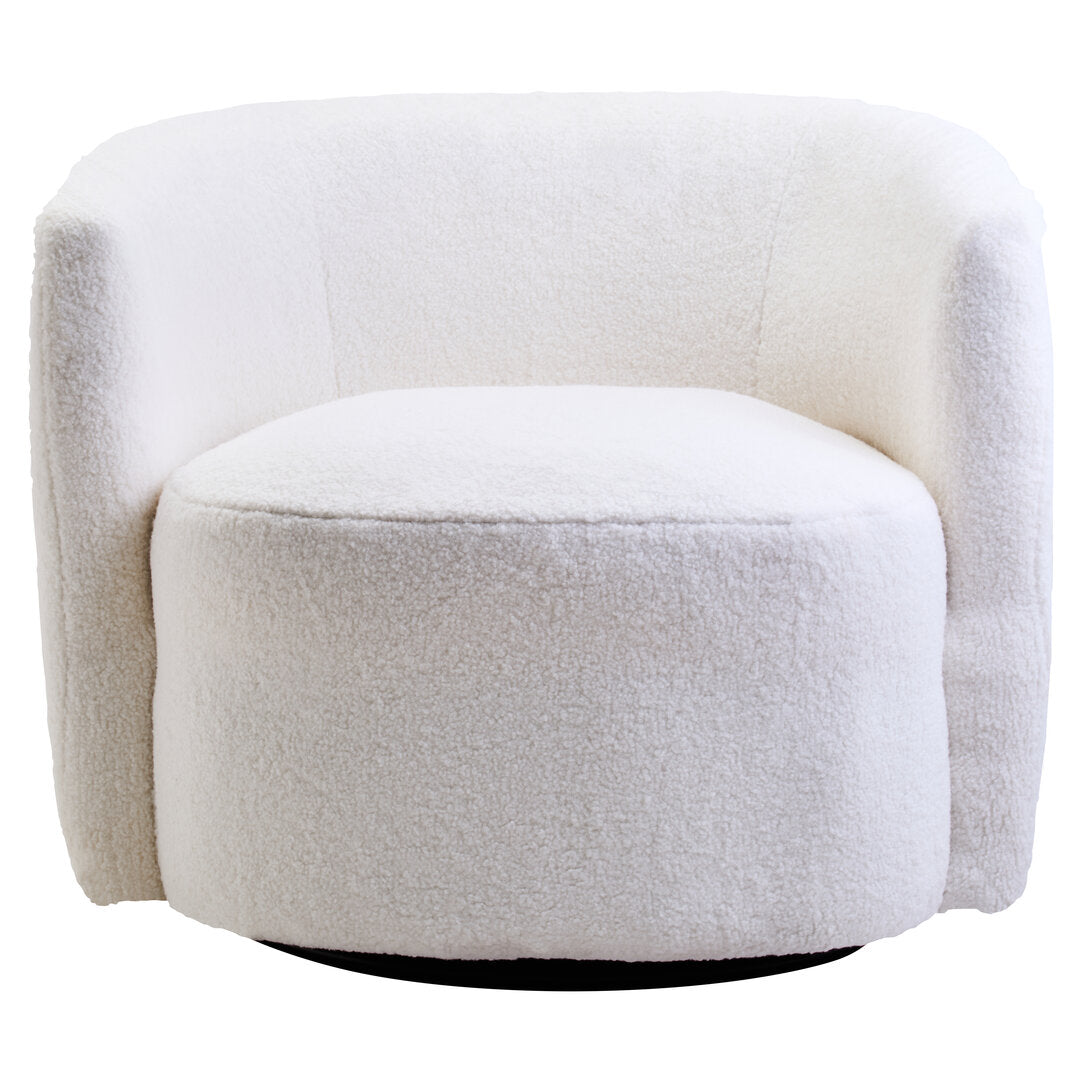 Newham Ivory Boucle Effect Curved Lounge Chair With Swivel Base