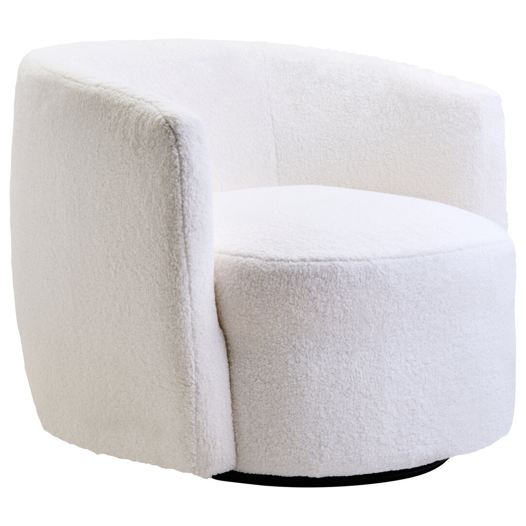 Newham Ivory Boucle Effect Curved Lounge Chair With Swivel Base