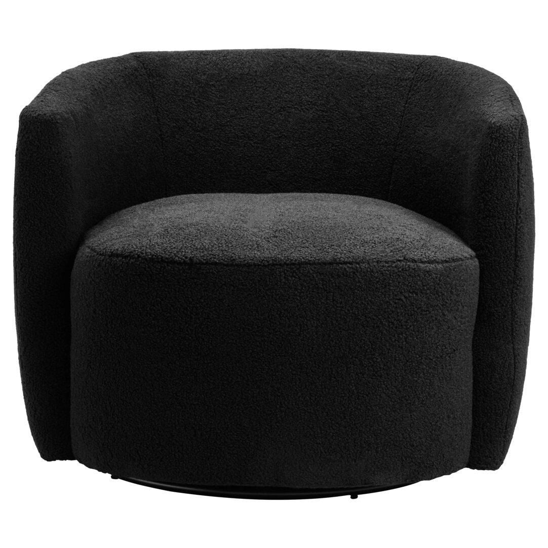 Newham Black Boucle Effect Curved Lounge Chair With Swivel Base