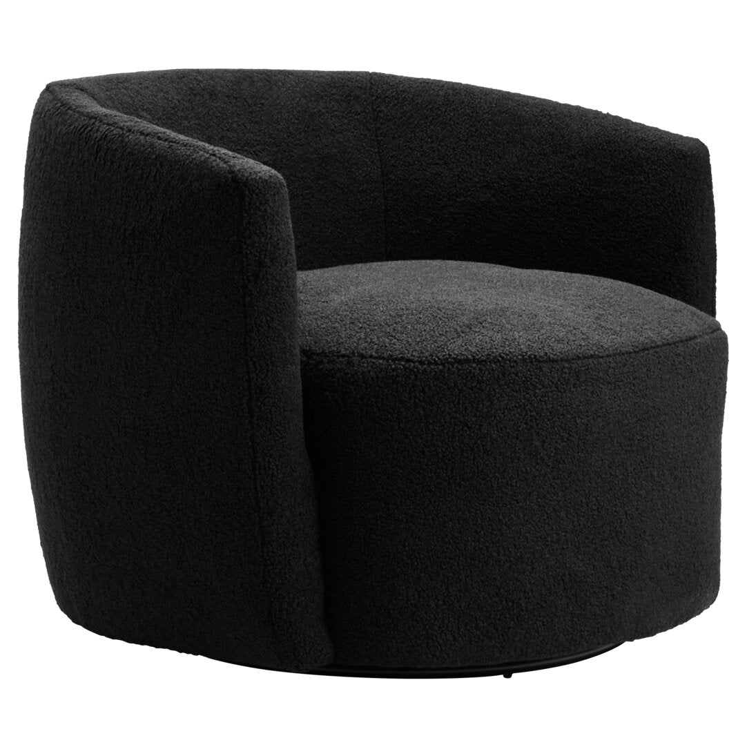 Newham Black Boucle Effect Curved Lounge Chair With Swivel Base