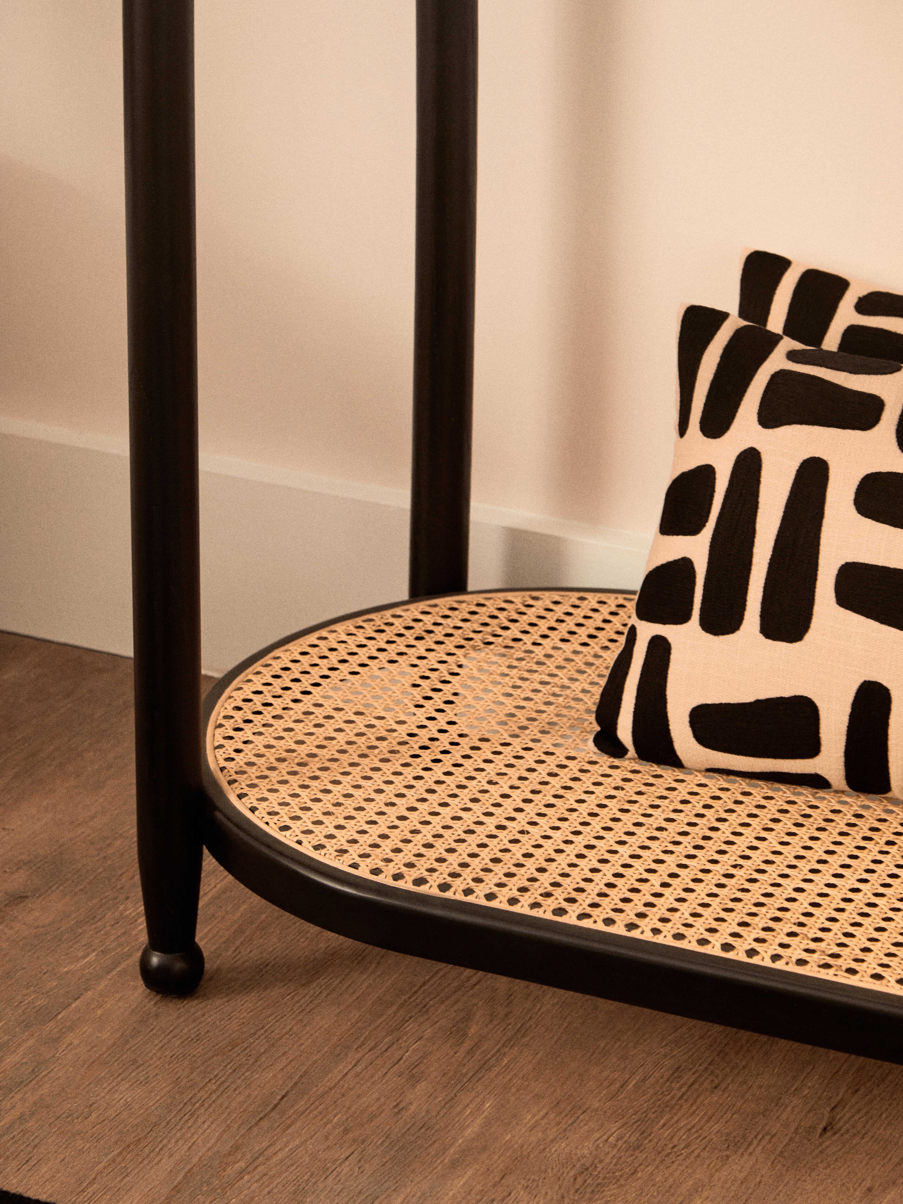 Esster Black Wood Rattan & Glass Console Table