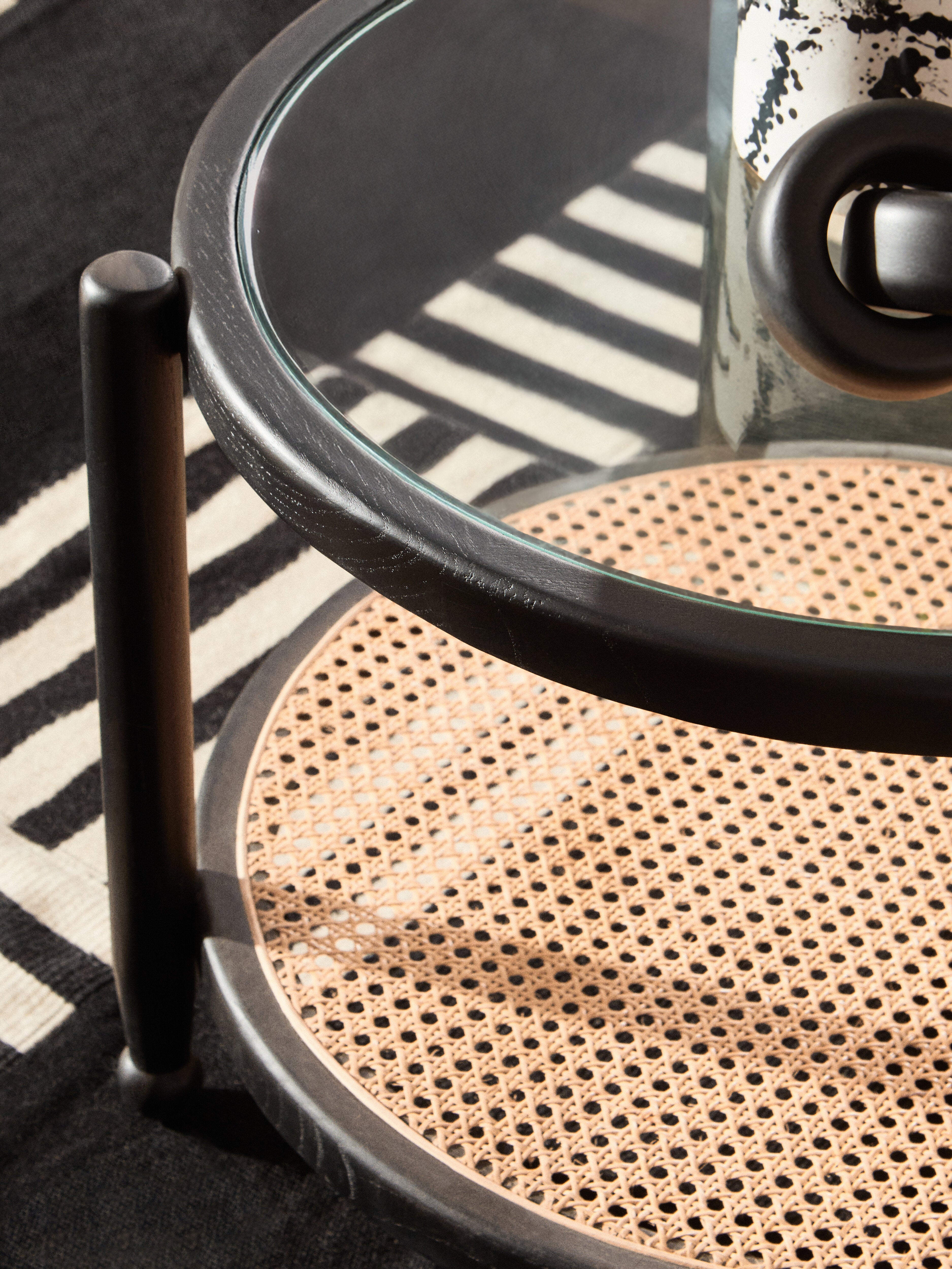 Esster Black Wood Rattan & Glass Coffee Table