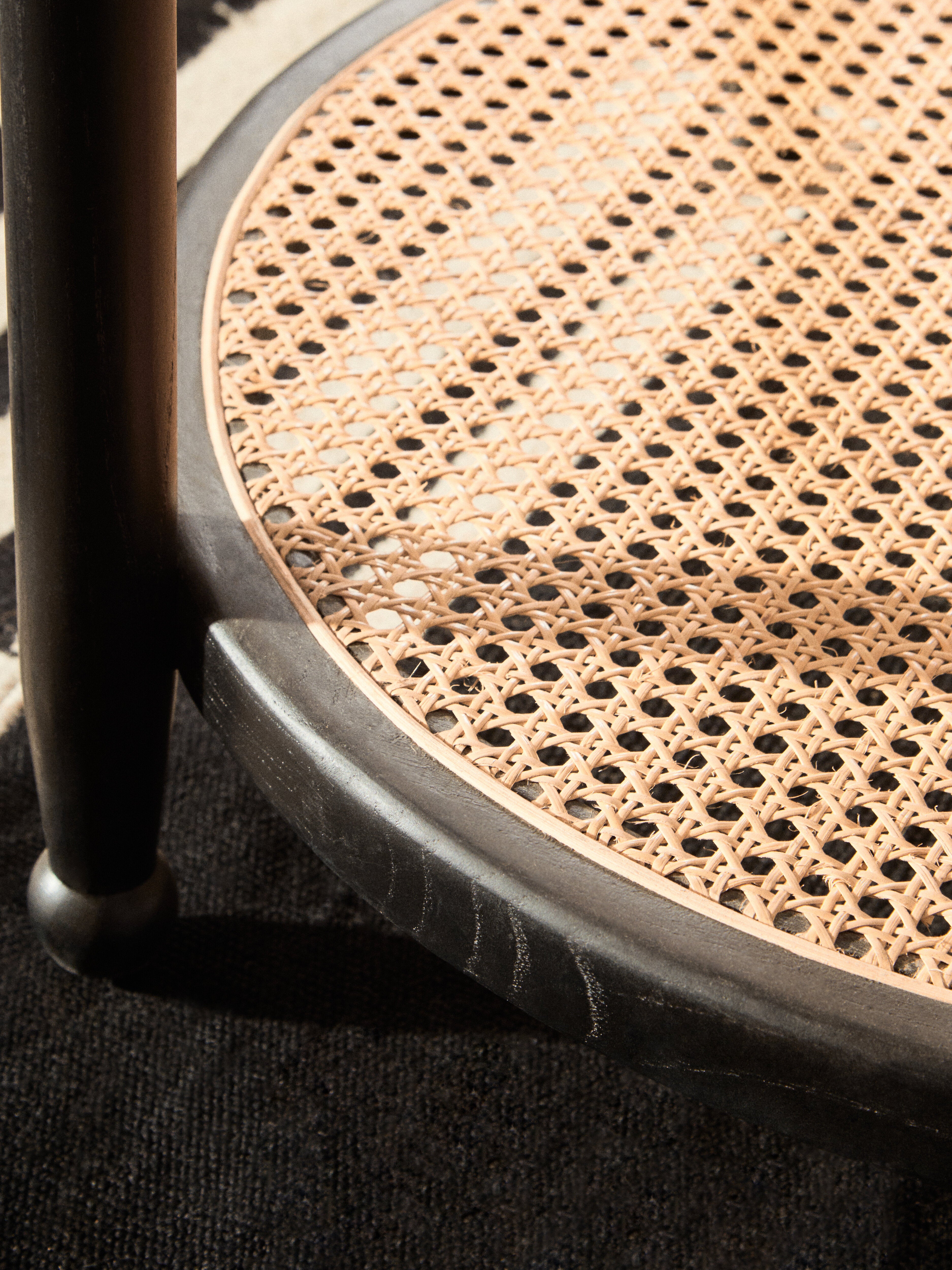 Esster Black Wood Rattan & Glass Coffee Table