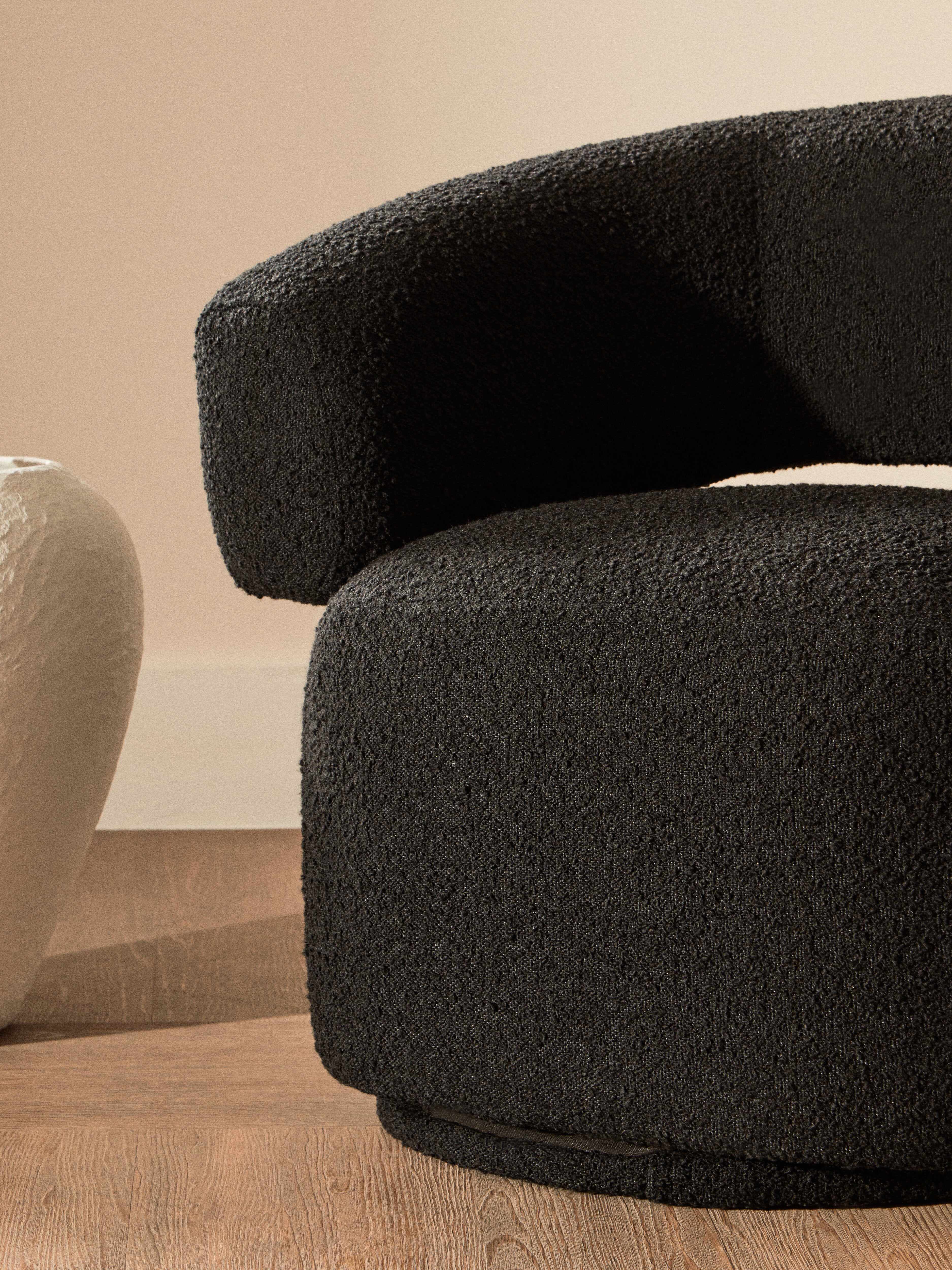 Monaco Black Boucle Curved Revolving Armchair