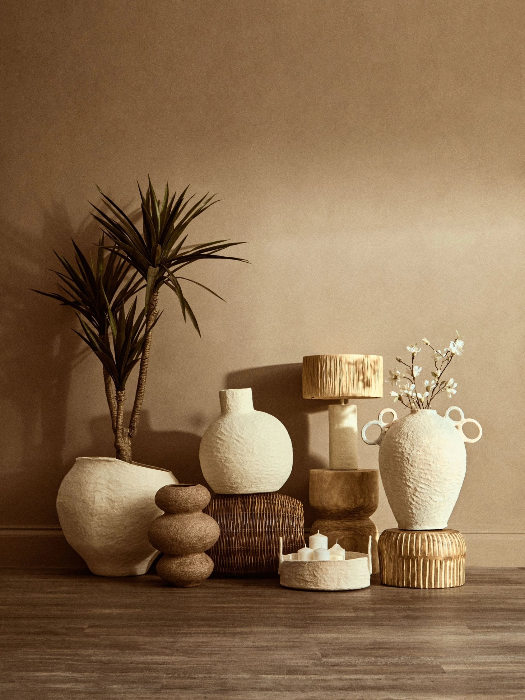 Papyrus Large Natural Cotton Mache Decorative Handle Vase