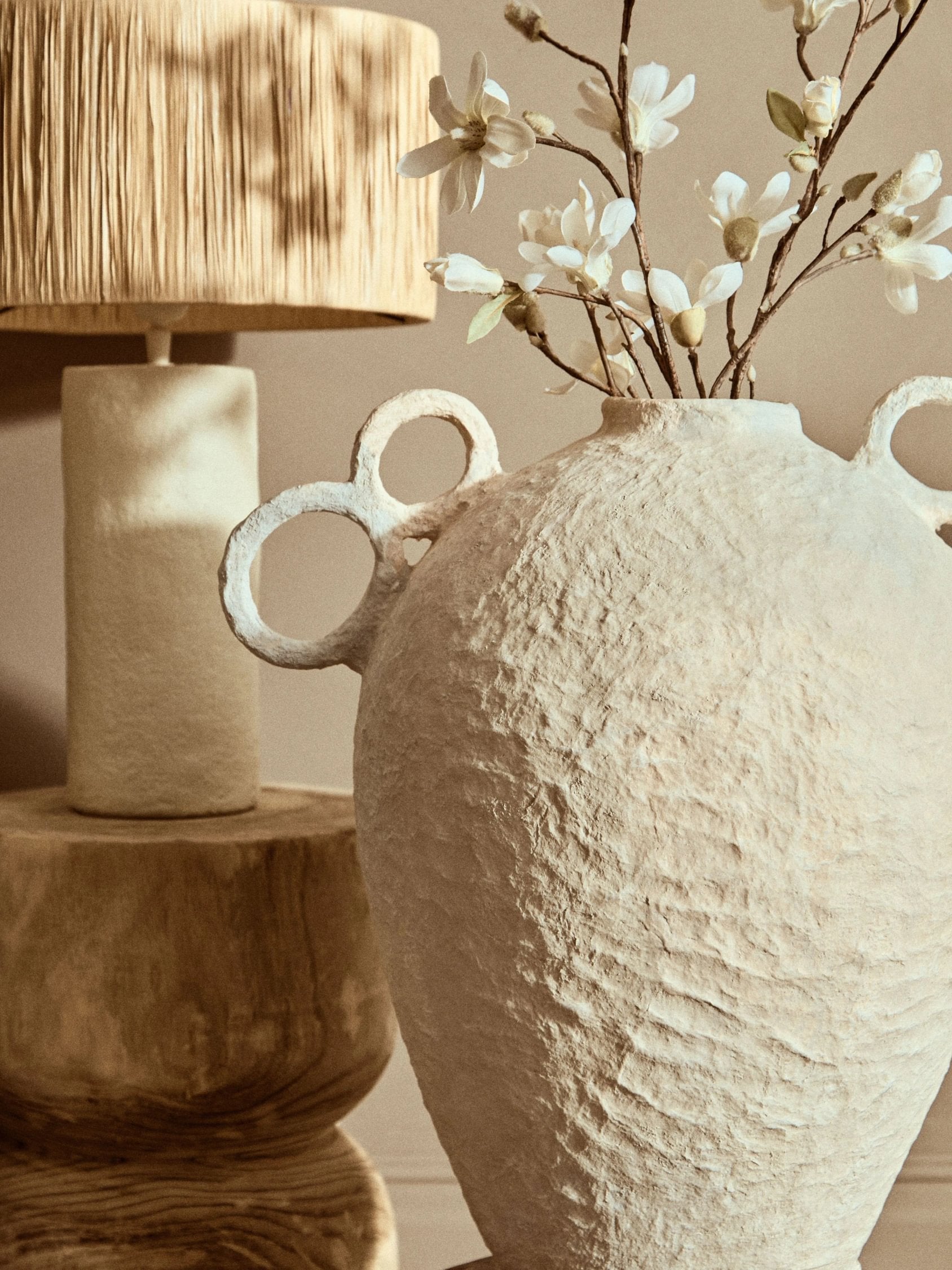 Papyrus Large Natural Cotton Mache Decorative Handle Vase