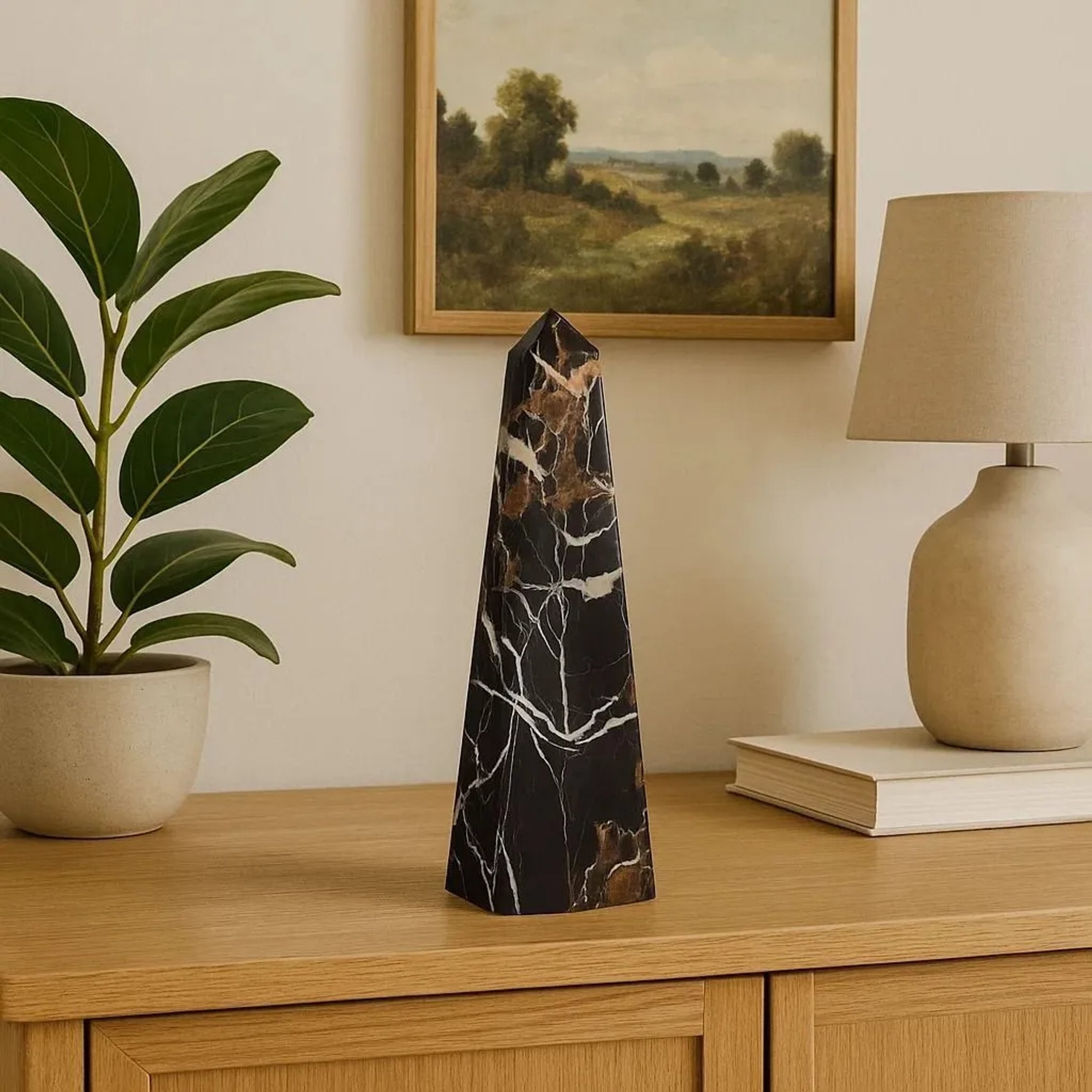 Siena Large Black Marble Obelisk