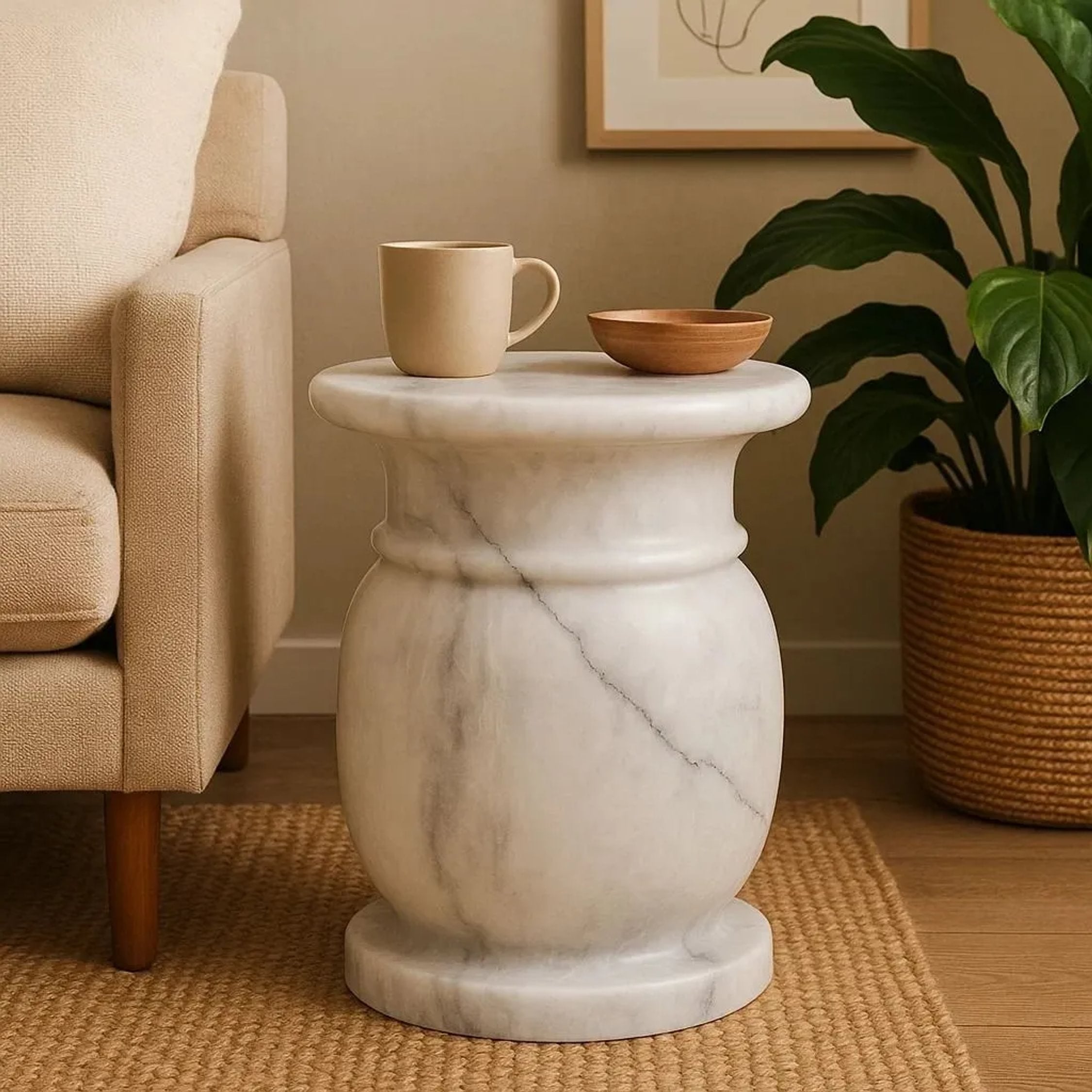 Palladio White Marble Stool & Side Table