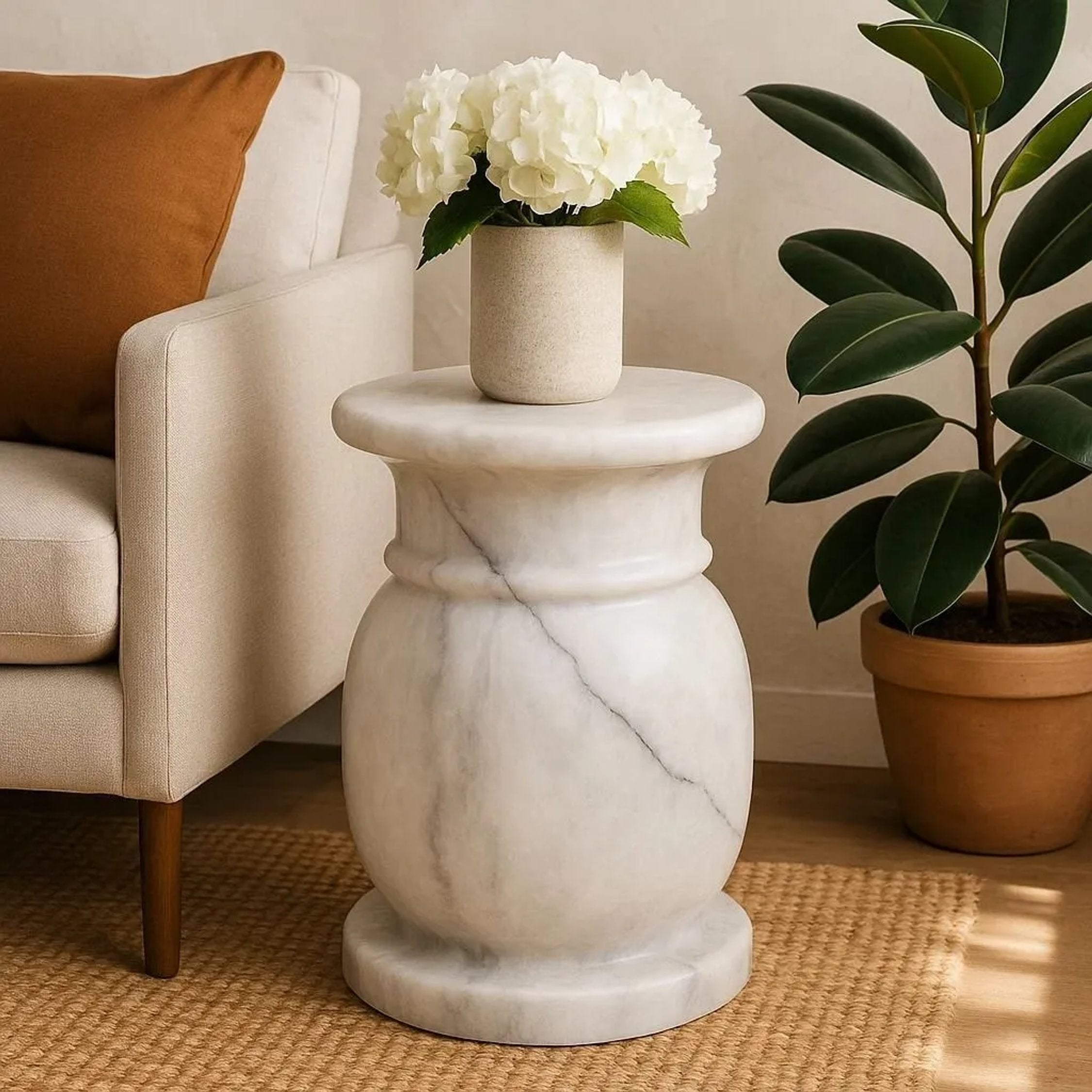 Palladio White Marble Stool & Side Table