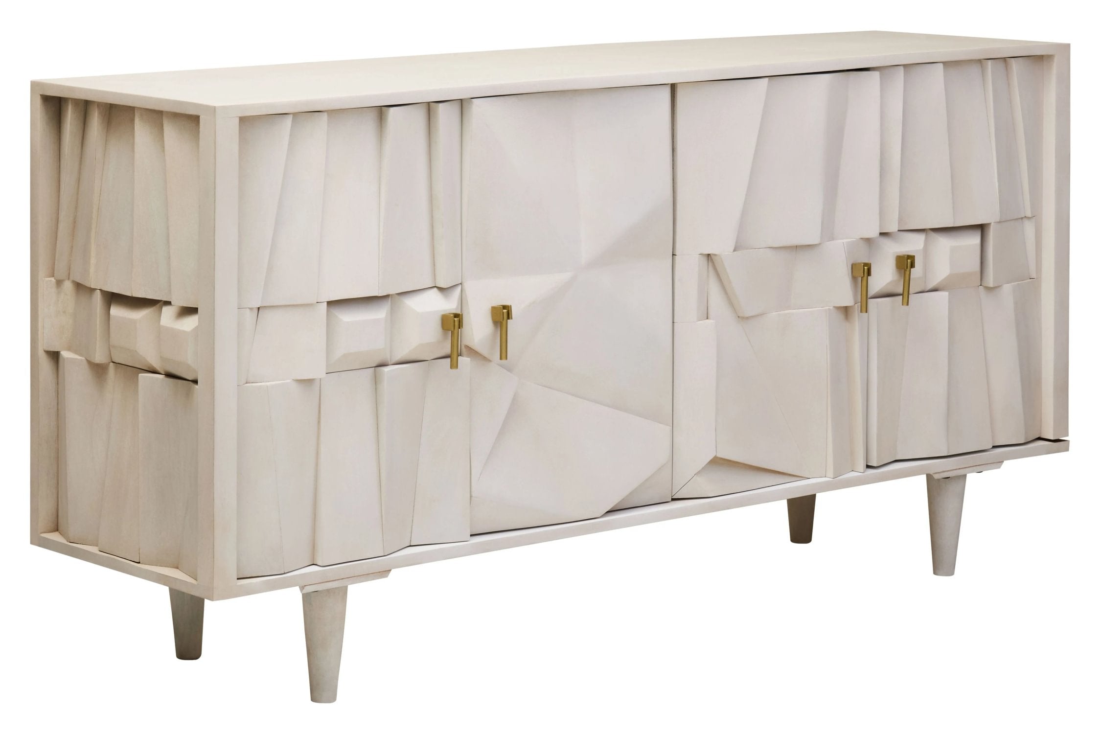 Harlow 4 Door Whitewash Mango Wood Abstract Sideboard