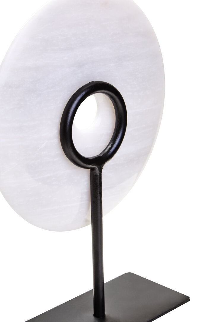 Visso Small Round 20cm Grey Marble Disc Sculpture
