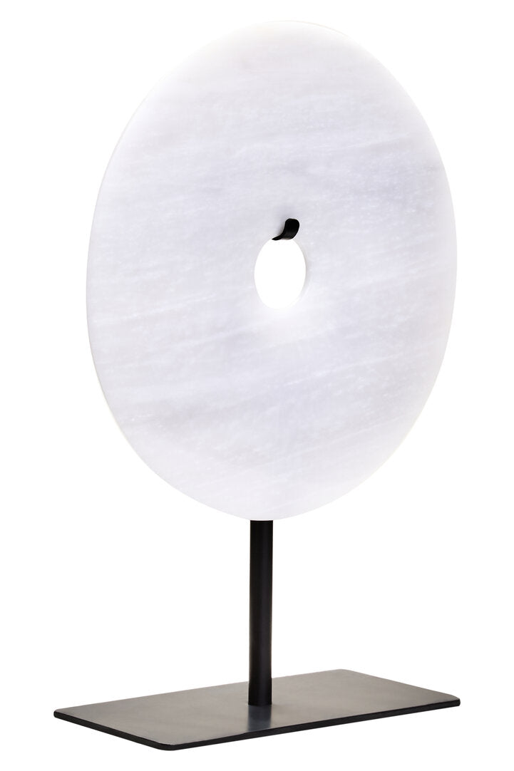 Visso Small Round 20cm Grey Marble Disc Sculpture