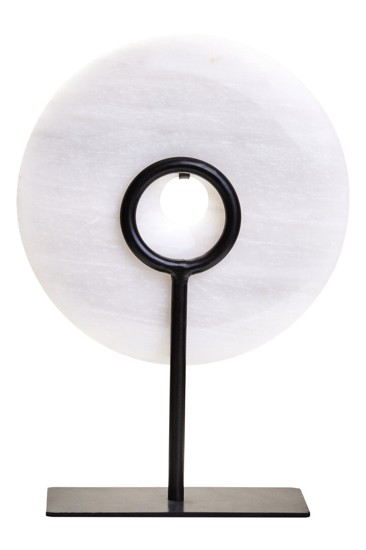 Visso Small Round 20cm Grey Marble Disc Sculpture