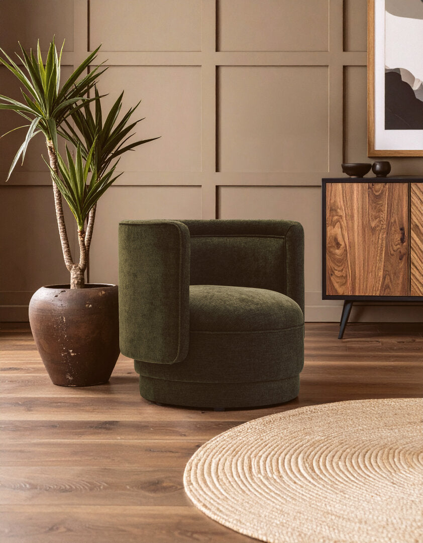 Hudson Forest Green Chenille Curved Chair
