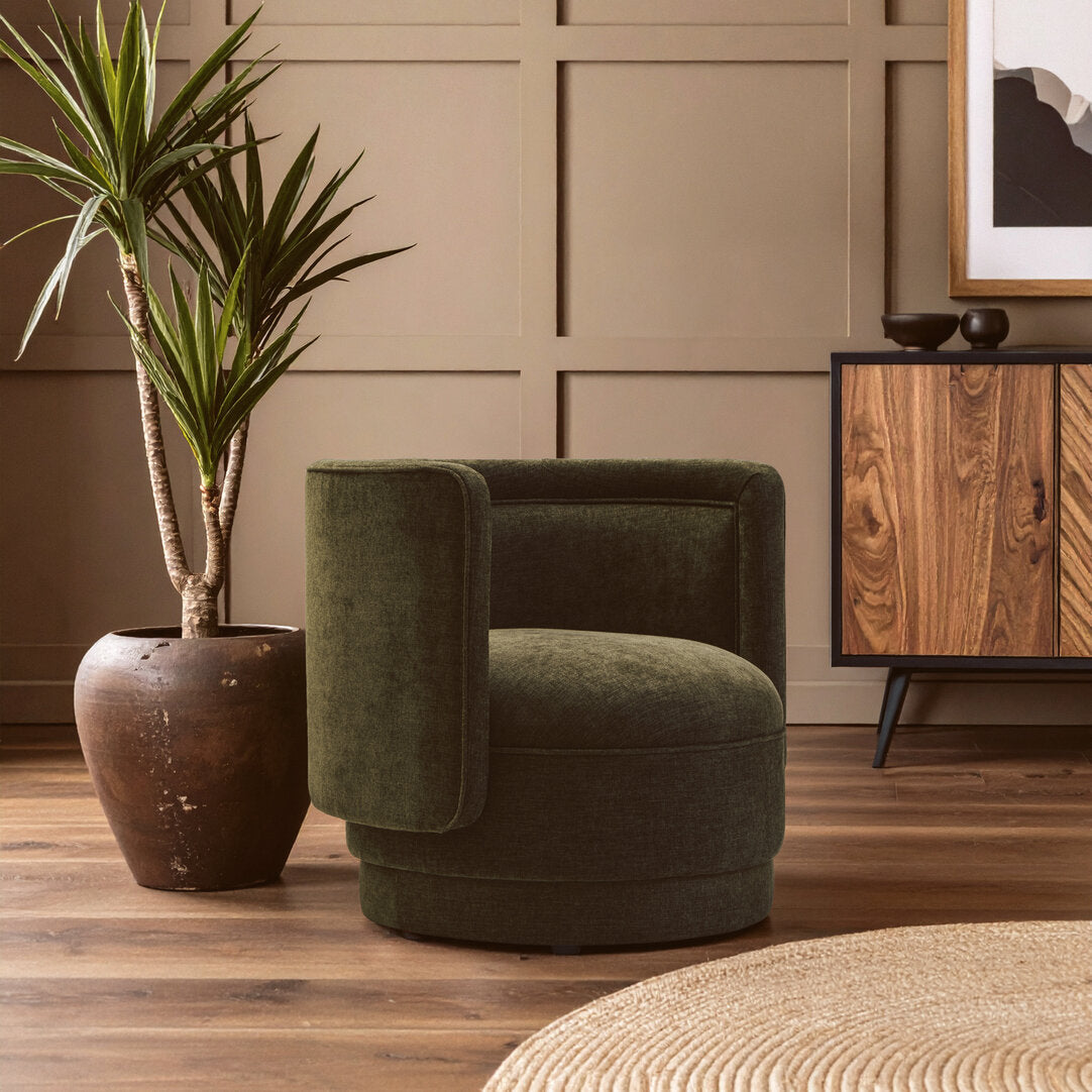 Hudson Forest Green Chenille Curved Chair