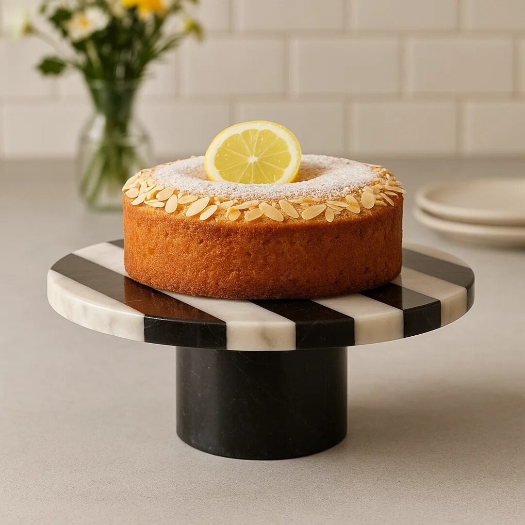 Marie Small Black & White Marble Round Cake Stand