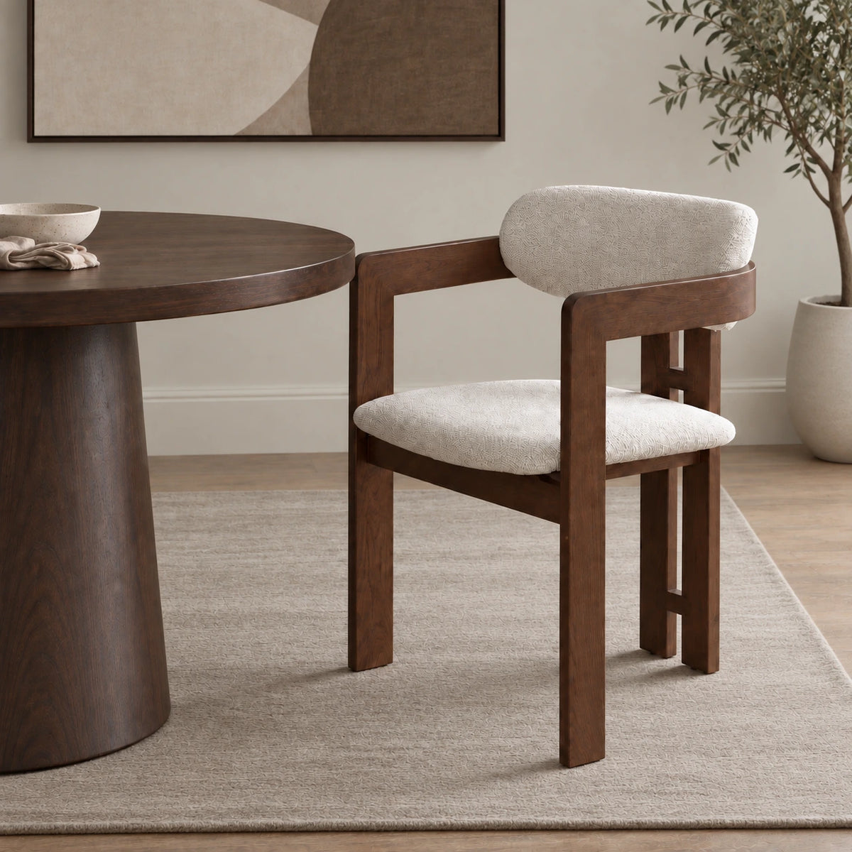 Set of 2 Alamo Walnut Brown Wood Dining Chairs - Oatmeal Boucle - CLEARANCE