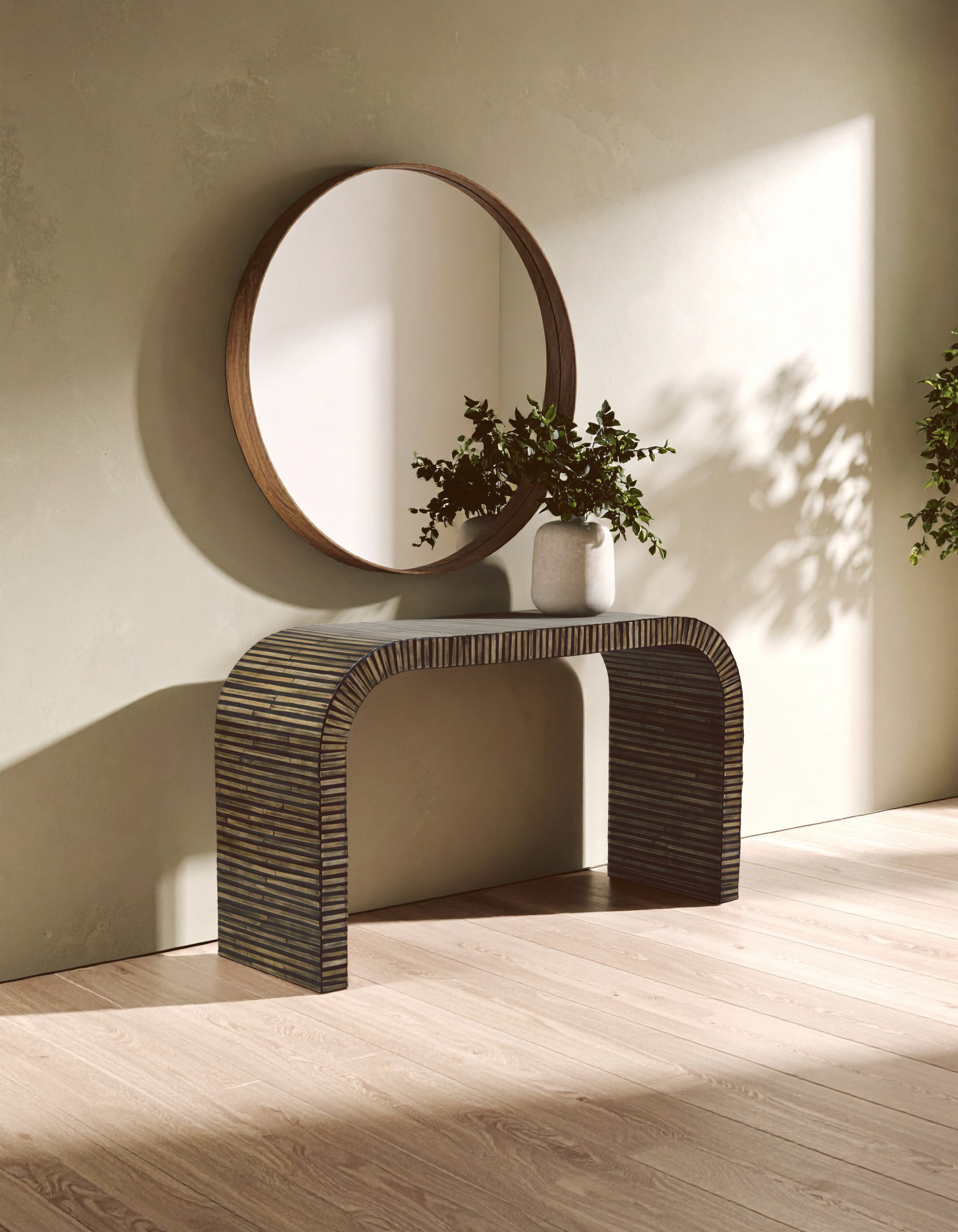Antibes Bamboo Inlay Curved Console Table