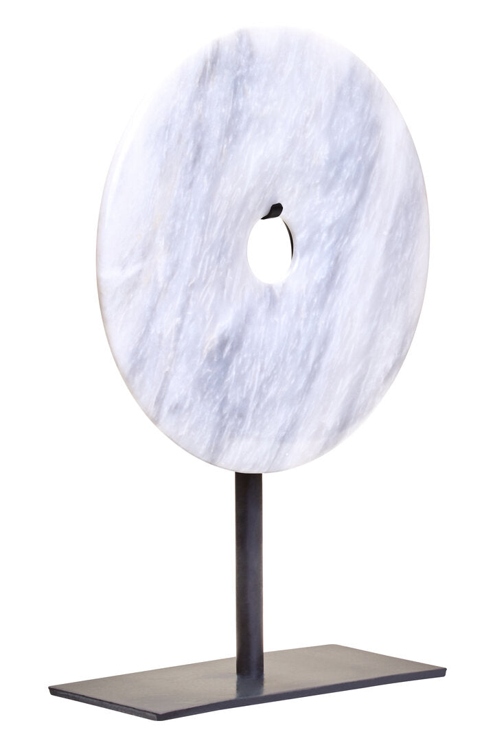 Visso Small Round 20cm White Marble Disc Sculpture