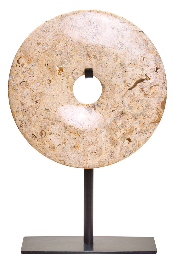 Visso Small Natural Speckled Marble Round 20cm Disc Sculpture