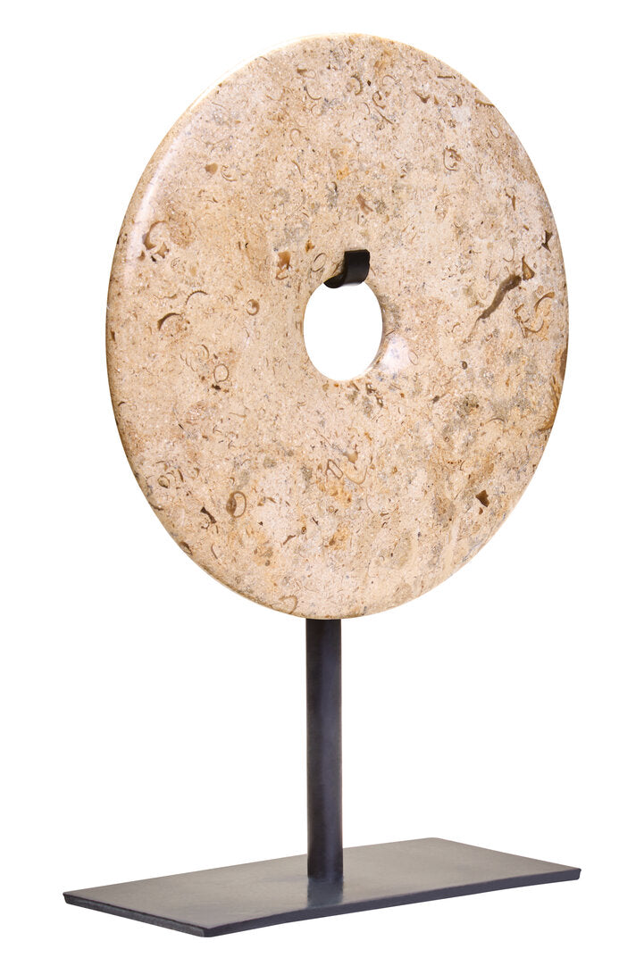 Visso Small Natural Speckled Marble Round 20cm Disc Sculpture